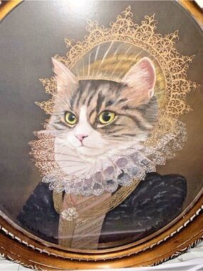 Carol Lew NIB Victorian Cat With Tiara Ornate Oval Framed 18"×15" Cat Lovers